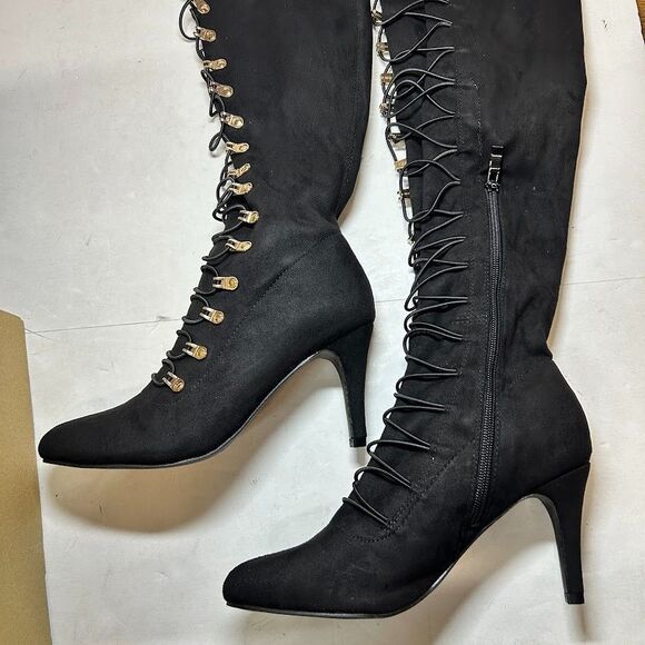 Journee Collection Womens 8.5 M Black Trill Thigh High Zip Up Boots NIB JF2 - Picture 3 of 8